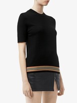 Thumbnail for your product : Burberry Short-sleeve Icon Stripe Detail Merino Wool Top
