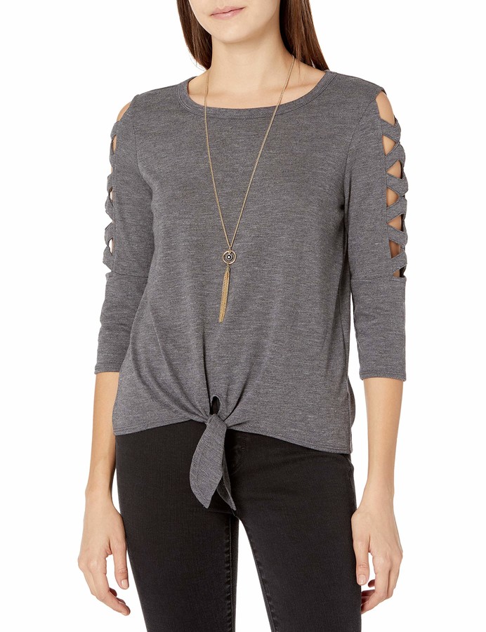 Amy Byer Womens V Front Popover Top with Necklace Blouse