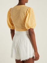 Thumbnail for your product : Lisa Marie Fernandez Puff-sleeved Tie-waist Cotton Blouse - Orange White