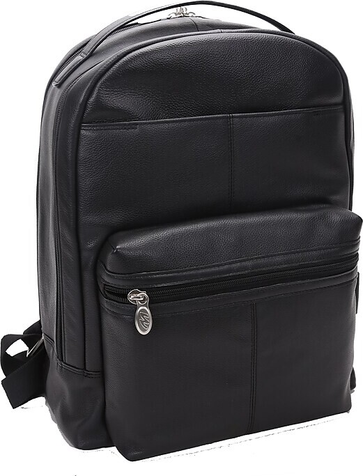Mcklein Leather Dual Compartment Laptop Backpack, Parker, Pebble Grain Calfskin Leather, Black (88555)