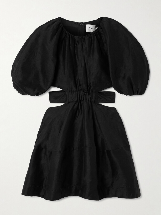 Aje Mimosa Cutout Gathered Linen-blend Mini Dress - Black