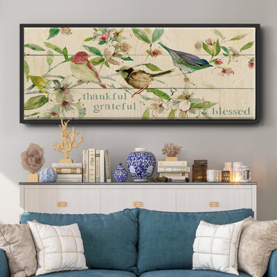 Wexford Home Grateful Thankful Blessed Birds- Framed Canvas