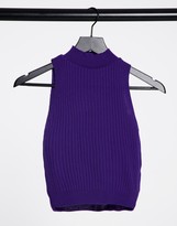 Thumbnail for your product : In The Style x Megan Mckenna knitted high neck crop top in purple