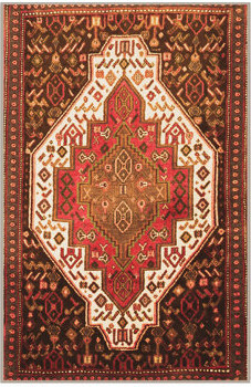 Union Rustic Fanchette Oriental Machine Made Rectangle 3' x 5' Area Rug in Red/Brown/Beige