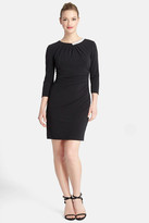 Thumbnail for your product : Tahari Embellished Neck Ruched Jersey Sheath Dress