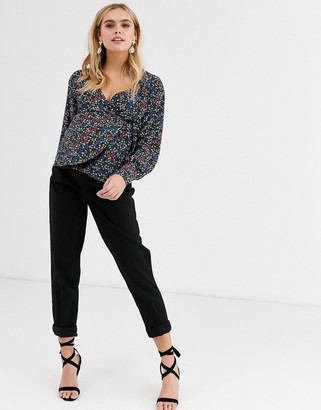 Fashion Union Maternity wrap front blouse in contrast ditsy floral