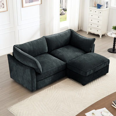 Latitude Run 2 Seater With Movable And Storage Drawers, Chenille Fabric Wrapped - Around Cushions Piping Details, Unique Structural Design For Space Saving, Wrinkl