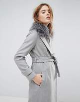Thumbnail for your product : New Look Faux Fur Collar Belted Midi Coat