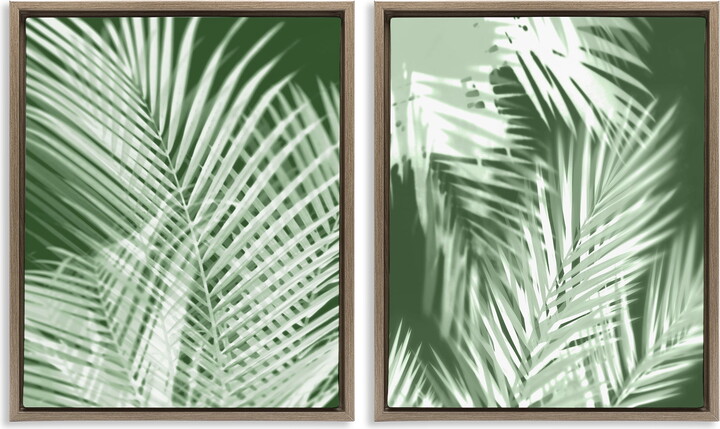 Stupell Industries Blurred Green Palm Fronds Plants & Flowers Painting Brown Floater Framed Canvas Art Print Wall Art, 17 x 21, Set of 2