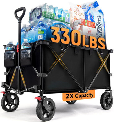 PET SUPPLY PLUS INC Collapsible Wagon 330LBS Capacity, 200L Extra Large Wagons Carts Foldable, Heavy Duty Folding Wagon With All-Terrain Wheels, Utility Beach Wagon For O