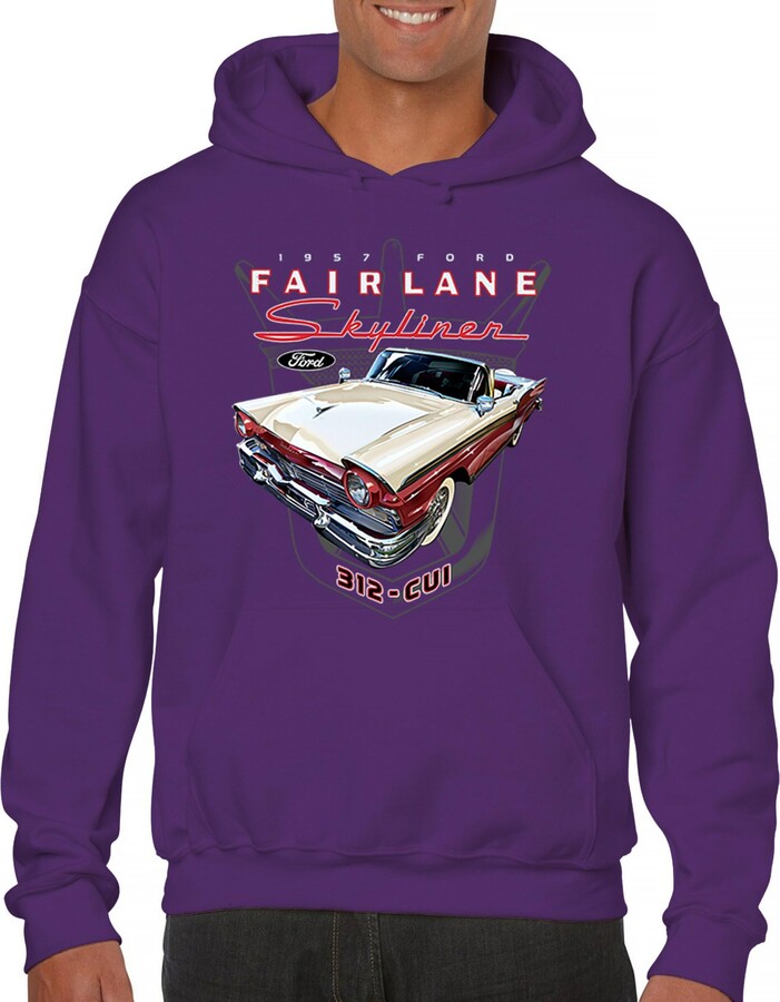 Tee Hunt Ford Fairlane Skyliner Crest Hoodie for Men 1957 Ford Vintage Convertible Classic Purple 3X-Large