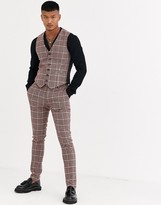 Thumbnail for your product : ASOS Design DESIGN super skinny suit pants in burgundy and camel wool blend check-Red