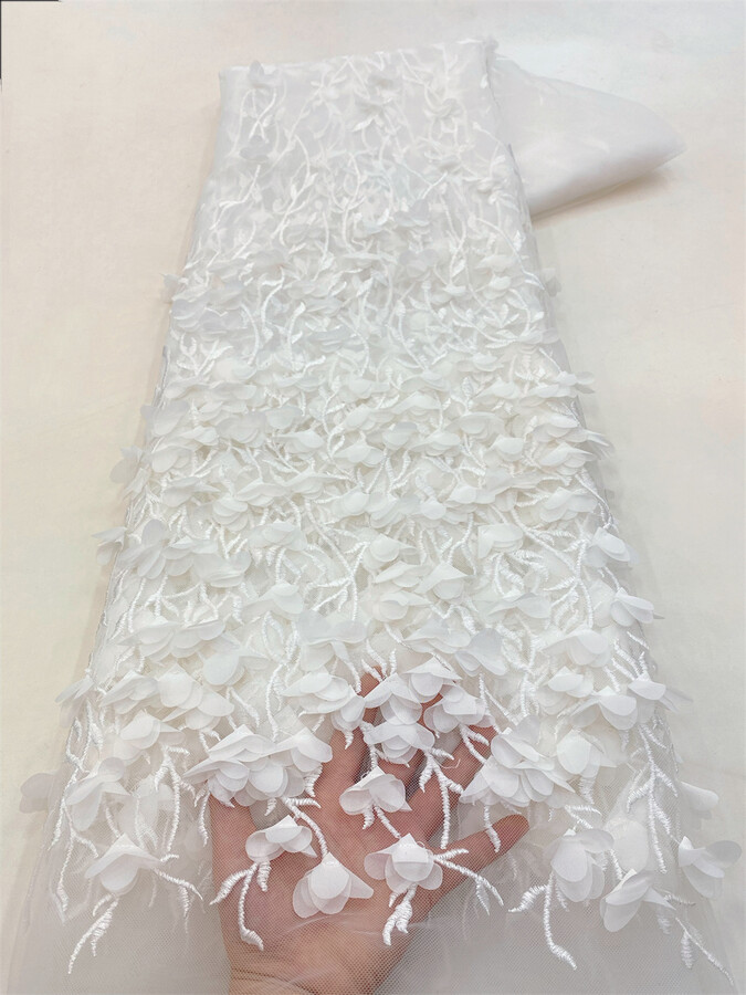 MY-NI Tulle With 3d Flowers High Quality Nigerian Party Lace Fabric 2023 White Bridal Party Lace For Sewing Dress Wedding VXZ5846