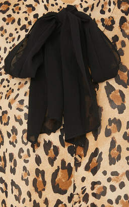 Frame Denim Pussy Bow Leopard Print Silk Chiffon Blouse