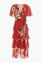 Thumbnail for your product : Etro Tiered Sequin-embellished Floral-print Silk-chiffon Midi Dress