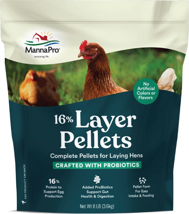 Manna Pro 16% Layer Pellets with Probiotics Chicken Food, 8-lb bag