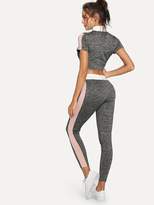 Thumbnail for your product : Shein O-Ring Zip Up Crop Top and Wide Waist Leggings Set