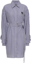 Thumbnail for your product : MSGM Belted Embroidered Striped Cotton-poplin Mini Shirt Dress