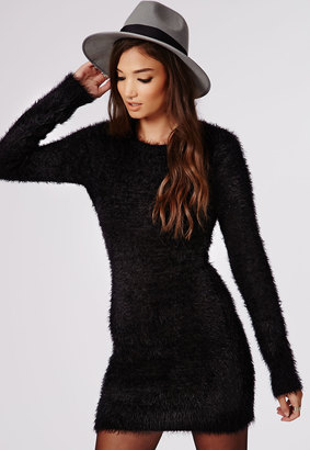 Missguided Dillan Knitted Fluffy Jumper Dress Black