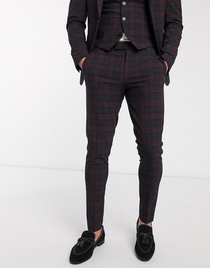 red and black tartan trousers men's