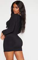 Thumbnail for your product : PrettyLittleThing Shape Black Slinky Tie Front Ruched Bodycon Dress