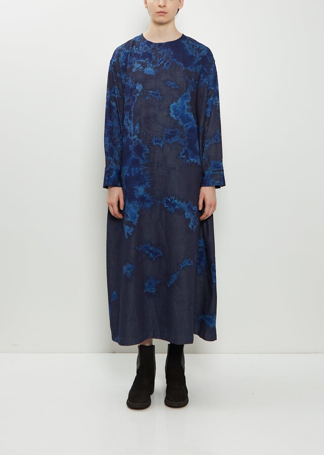 Suzusan Pima Cotton Denim Wide Pullover Dress Navy Blue