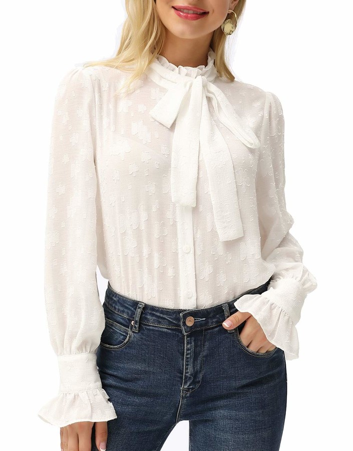 white chiffon ruffle blouse