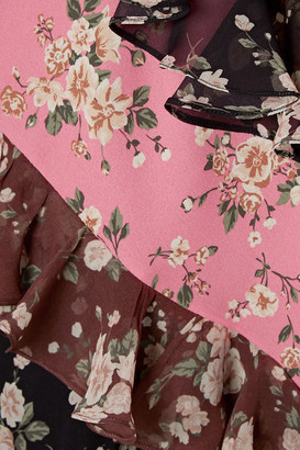 Michael Kors Collection Paneled Ruffled Floral-print Silk-chiffon And Crepe Maxi Dress