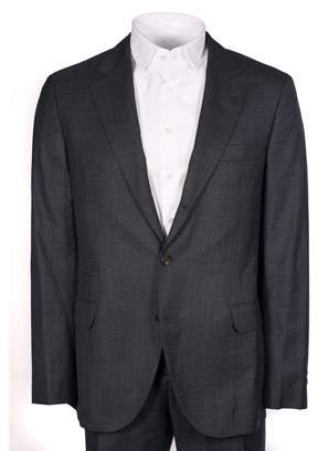 Brunello Cucinelli Dark Grey Chambray Wool Blend Suit Jacket.