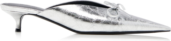 Detailed Metallic Leather Mules