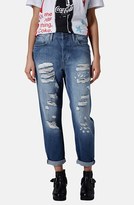 Thumbnail for your product : Topshop Moto 'Hayden' Destroyed Boyfriend Jeans (Mid Denim) (Regular & Short)