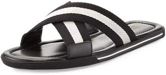 Bally Bonks Men's Trainspotting-Stripe Fabric Slide Sandal, Black/White