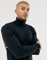 Thumbnail for your product : Replay tab logo wool mix polo neck jumper in navy