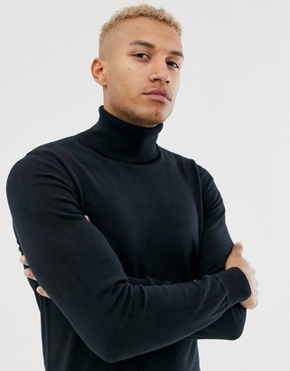 Replay tab logo wool mix polo neck jumper in navy