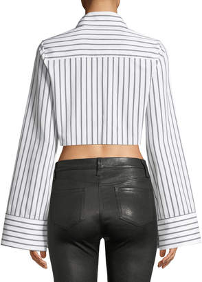 Off-White Button-Front Striped Cropped Shirt