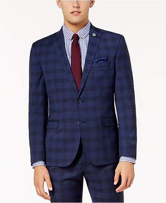 Nick Graham Men's Slim-Fit Stretch Dark Blue Large Glen Plaid Suit