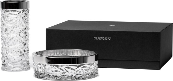 Orrefors Carat Bowl and Vase Bundle - Clear/Silver