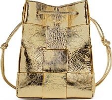 Bottega Veneta Black-Gold Cassette Mini Leather Bucket Bag