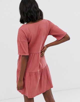 ASOS DESIGN Maternity textured button through smock dress with tiered skirt