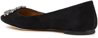 Tory Burch Crystal-embellished Suede Point-toe Flats