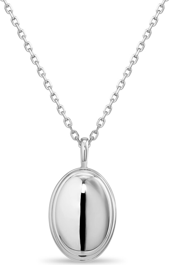DEVATA Contour-lined Dome Pendant Necklace in Rhodium Plated Sterling Silver