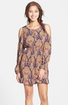 Thumbnail for your product : One Clothing Paisley Print Cold Shoulder Dress (Juniors)