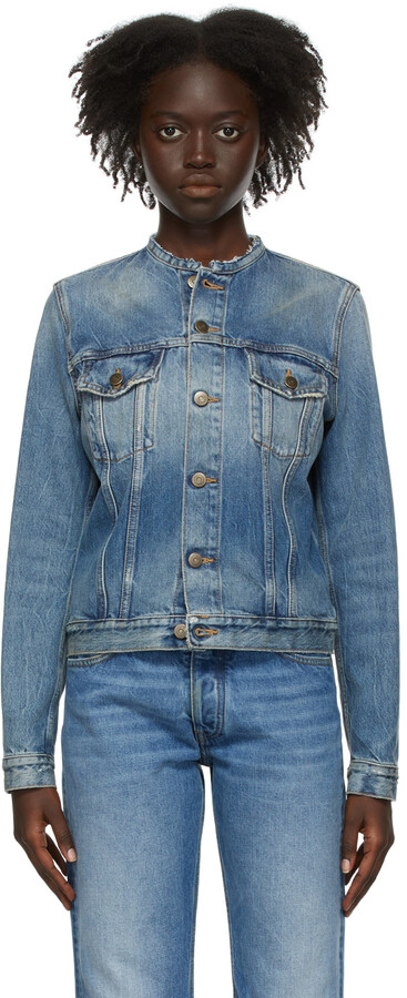 collarless jean jacket womens