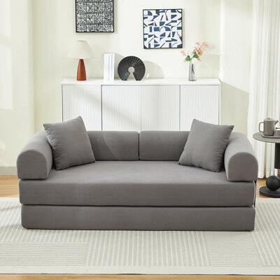 Ebern Designs Folding Sofa Bed, 78.5\ Convertible Couch Bed With 2 Pillows, Fold Out Couch, Foam Spring Floor Mattress, Futon Couch