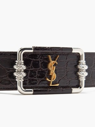 Saint Laurent plaque Crocodile-effect Leather Belt - Brown