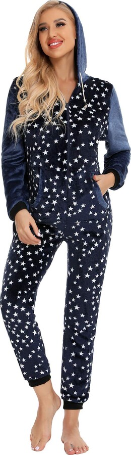 Hellomiko Ladies Womens Zip Up Onesie Pyjamas Zipped Pants All in One Playsuit 