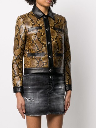 DSQUARED2 Snakeskin Effect Contrast Leather Jacket