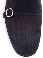 Thumbnail for your product : Santoni Double Monk-Strap Perforated Suede Dress Shoes