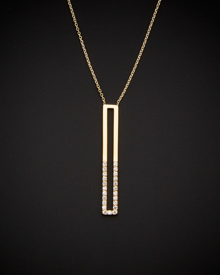 Italian Gold 14K Cz Vertical Bar Necklace - ShopStyle