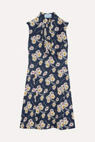 Thumbnail for your product : Prada Ruffled Floral-print Crepe Dress - Navy